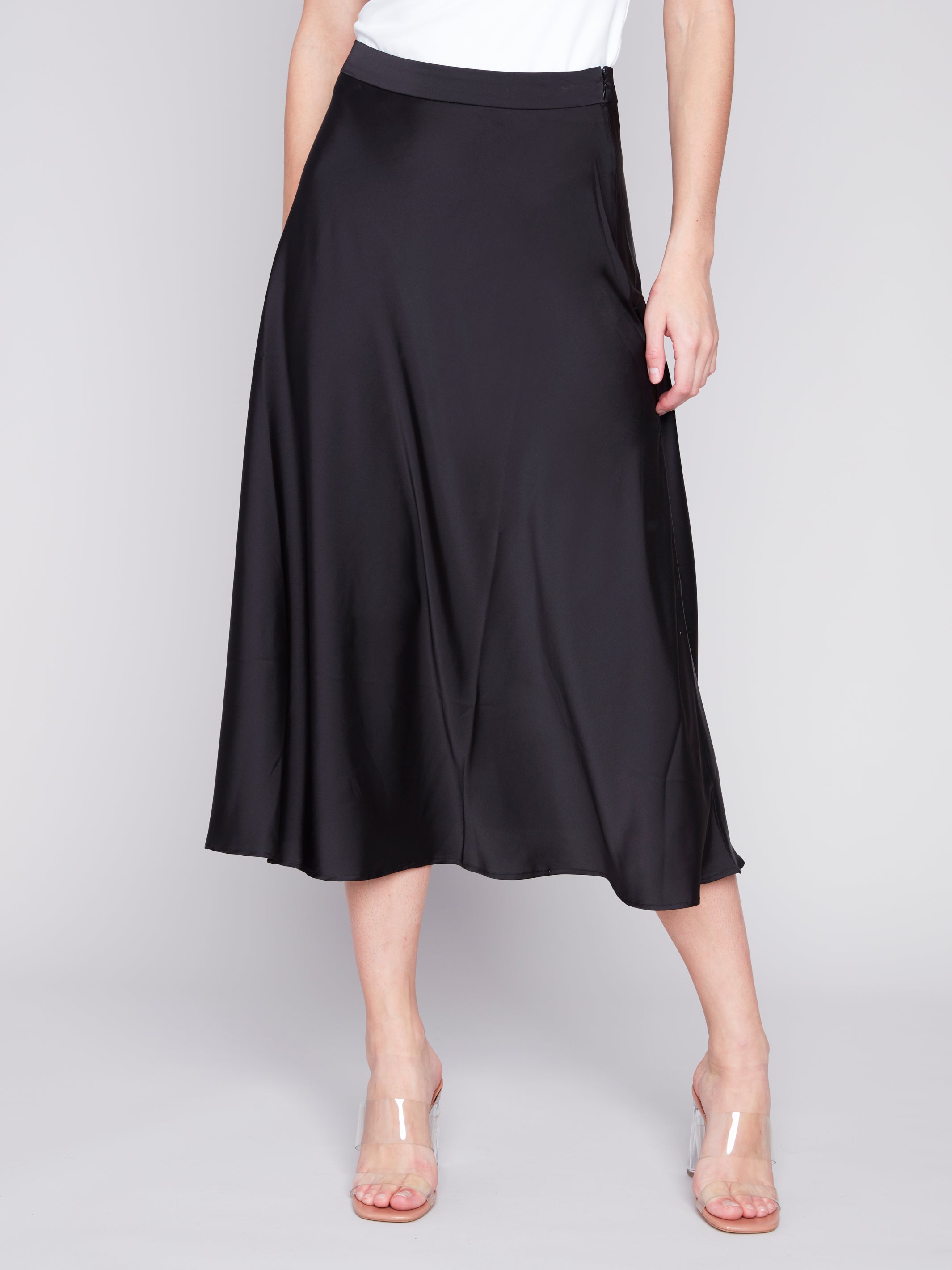 Charlie B Midi Satin Skirt with Elastic Waist Band