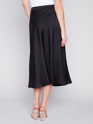 Charlie B Midi Satin Skirt with Elastic Waist Band