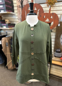 Lulu B Button Front Accented Long Sleeve - Olive