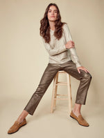 Charlie B Slim Leg Metallic Wax Twill Pants - Copper