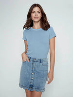 Charlie B Scalloped Hem Button-Front Denim Skort - Light Blue