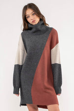 Blu Pepper Cowl Neck Colorblock Sweater Dress