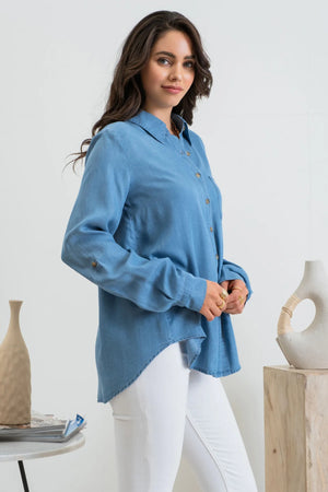 Blu Pepper Chambray Button Front Blouse