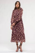 By The River by Blu Pepper Floral Midi Dress with Long Sleeves and Mock Neck