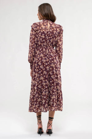 By The River by Blu Pepper Floral Midi Dress with Long Sleeves and Mock Neck