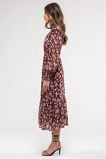 By The River by Blu Pepper Floral Midi Dress with Long Sleeves and Mock Neck