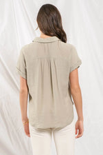 Blu Pepper Mid Button Down Short Sleeve Blouse - Olive