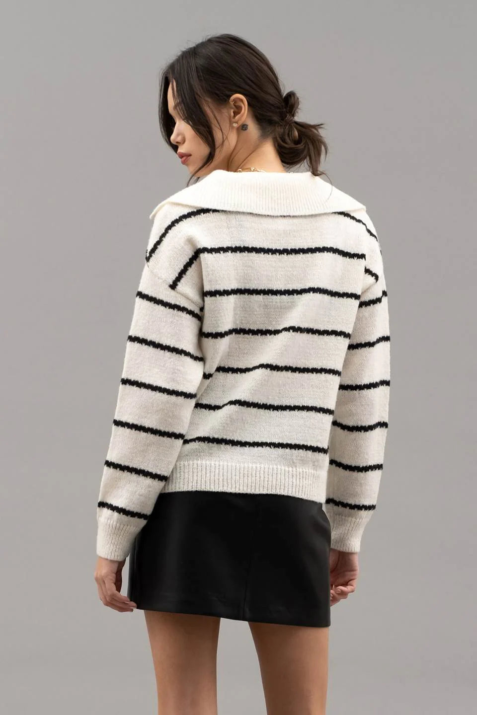 Blu Pepper Collared Striped Sweater with Button Detail