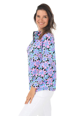 Beachtime by Lulu B UPF 50+ Cooling Quarter Zip - Neon Floral
