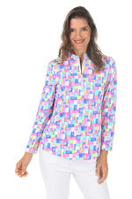 Beachtime by Lulu B UPF 50+ Cooling Quarter Zip - Cube Print