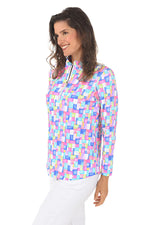 Beachtime by Lulu B UPF 50+ Cooling Quarter Zip - Cube Print