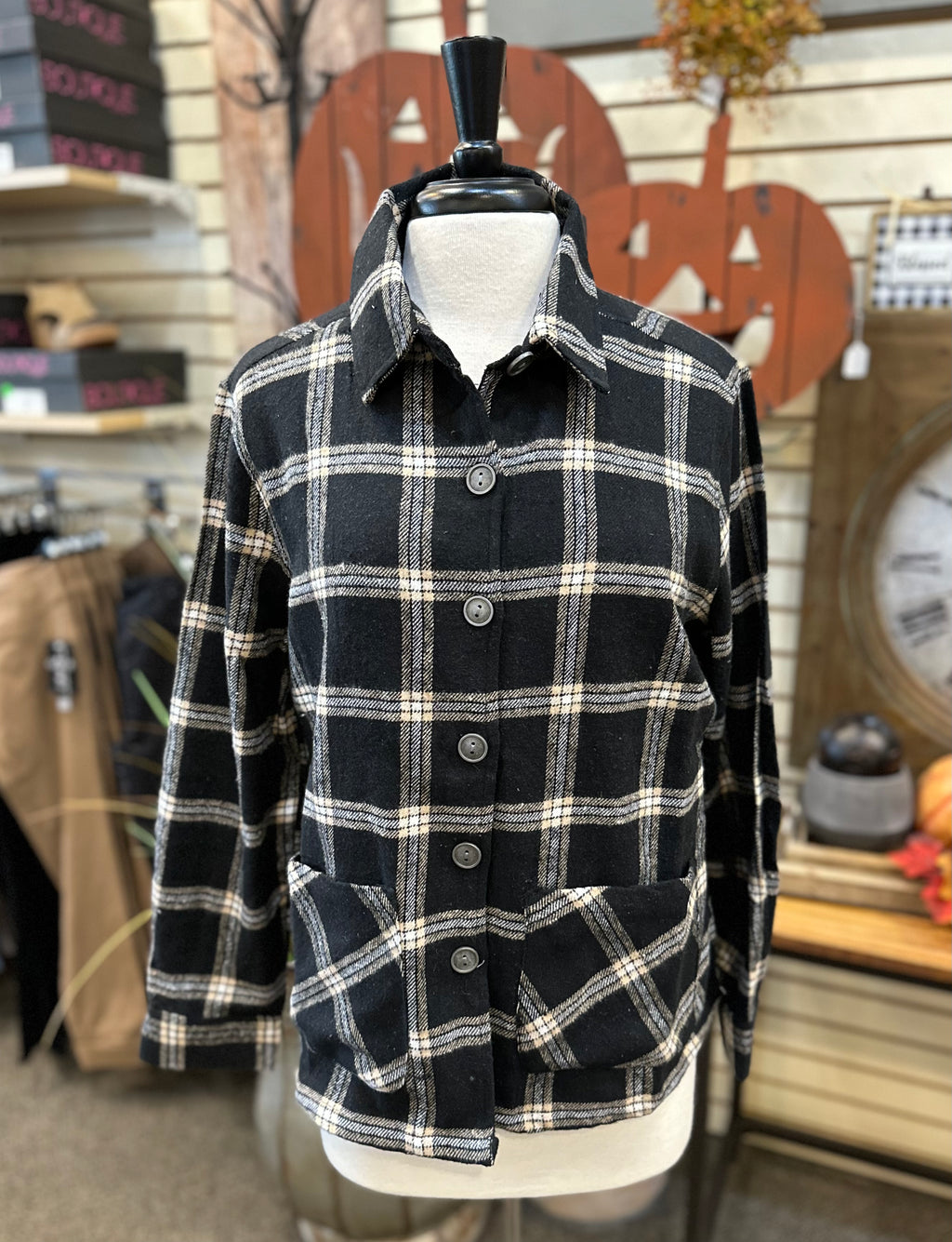 Keren Hart Plaid Shacket with Two Front Pockets