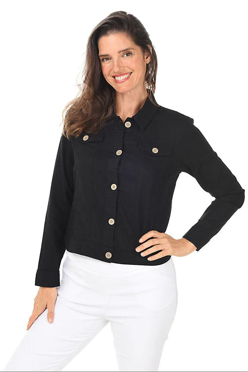 Keren Hart Linen Blend Button Up Jacket - Black