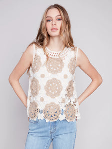 Charlie B Floral Crocheted Cotton Tank Top