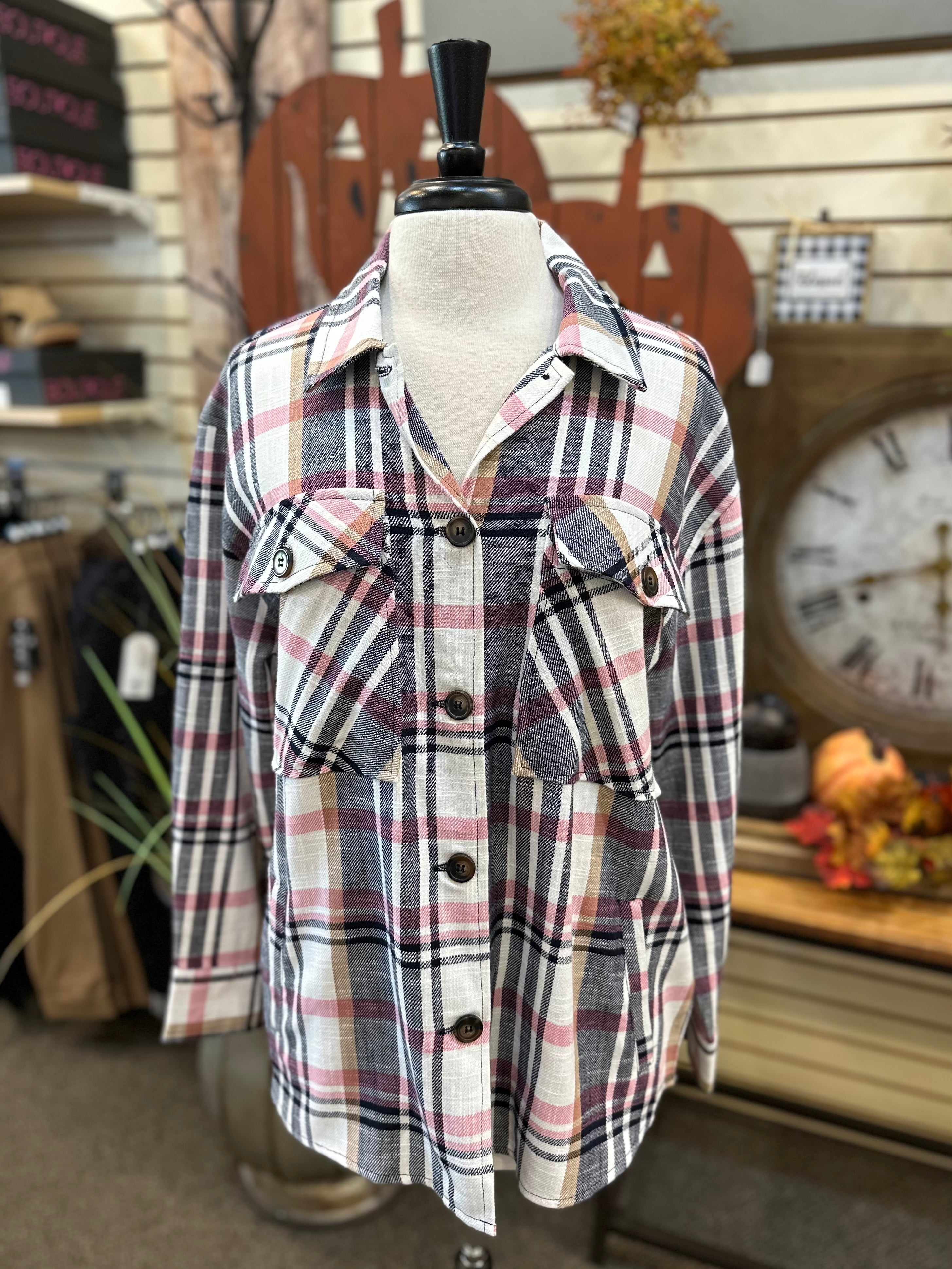 Keren Hart Cotton Plaid Shirt Jacket