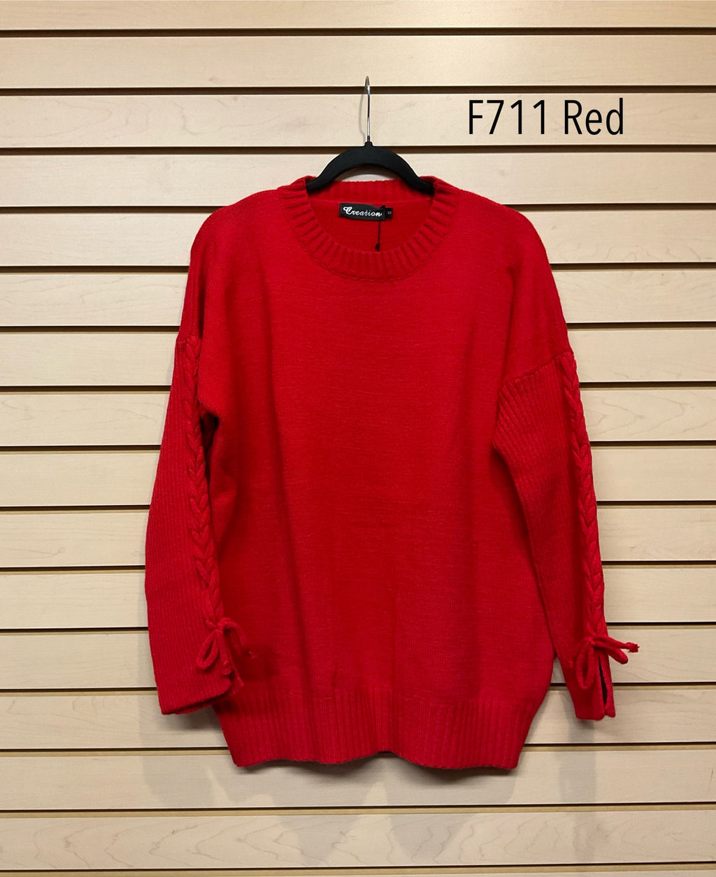 Crew Neck Sweater with Tie Sleeves by Creation