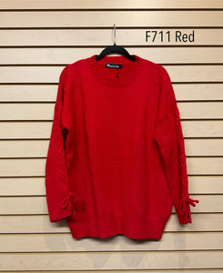 Crew Neck Sweater with Tie Sleeves by Creation