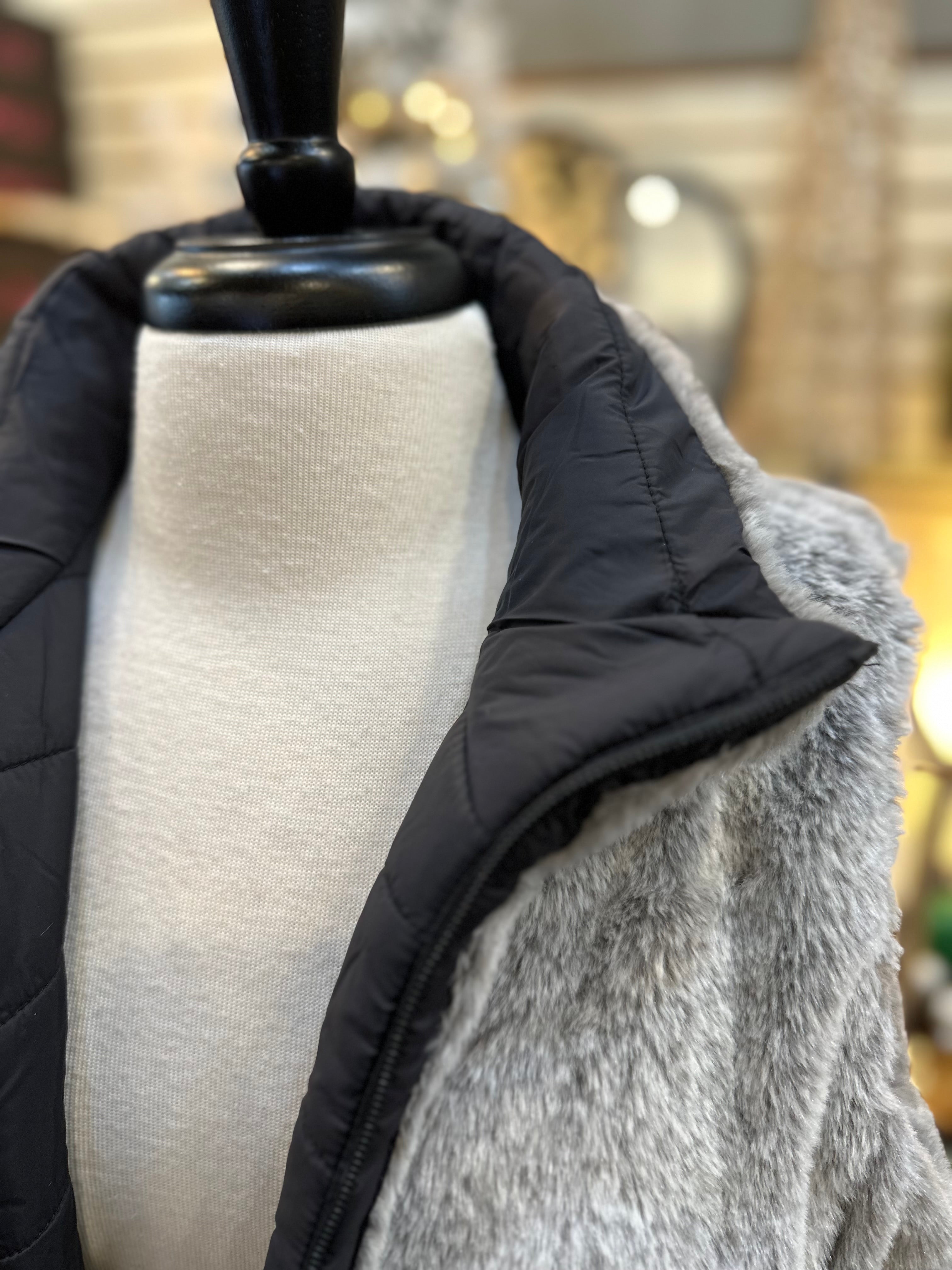 Keren Hart Reversible Maxi Vest - Black to Faux Fur