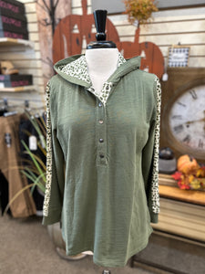Wild Palms French Terry Snap Hoodie with Animal Print Detail
