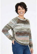 Ethyl Knit Spacedye Sweater with Round Hem and Wood Button Detail