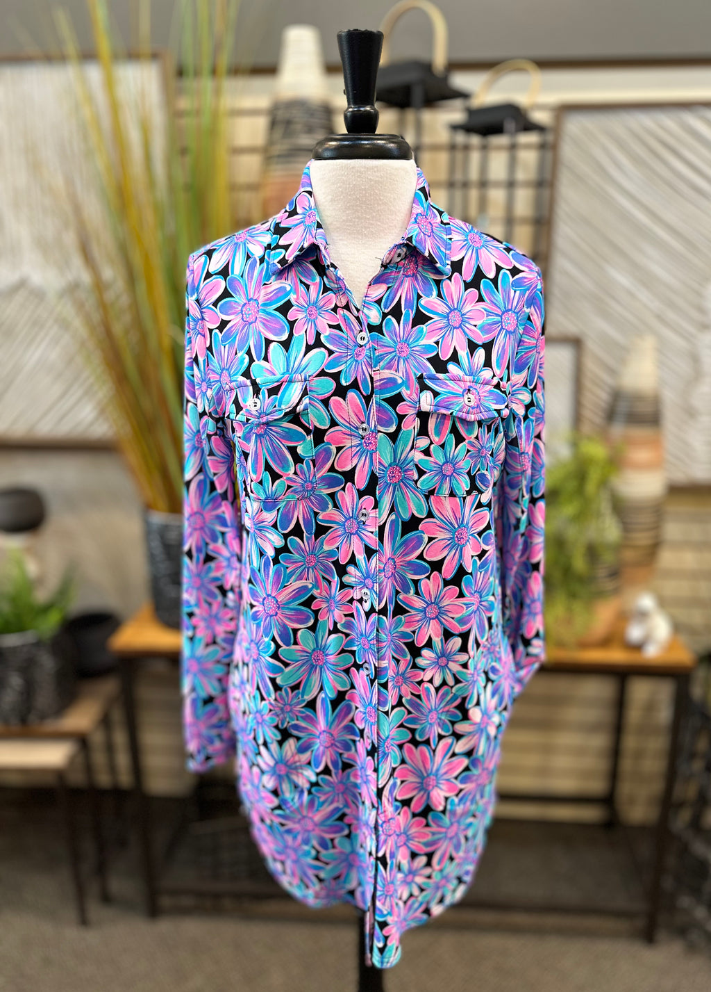 Beachtime by Lulu B UPF 50+ Collared Shirt Dress Daisy Print