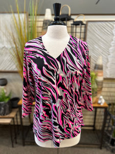 Lulu B UPF 50+ 3/4 Sleeve V-Neck Top - Neon Zebra