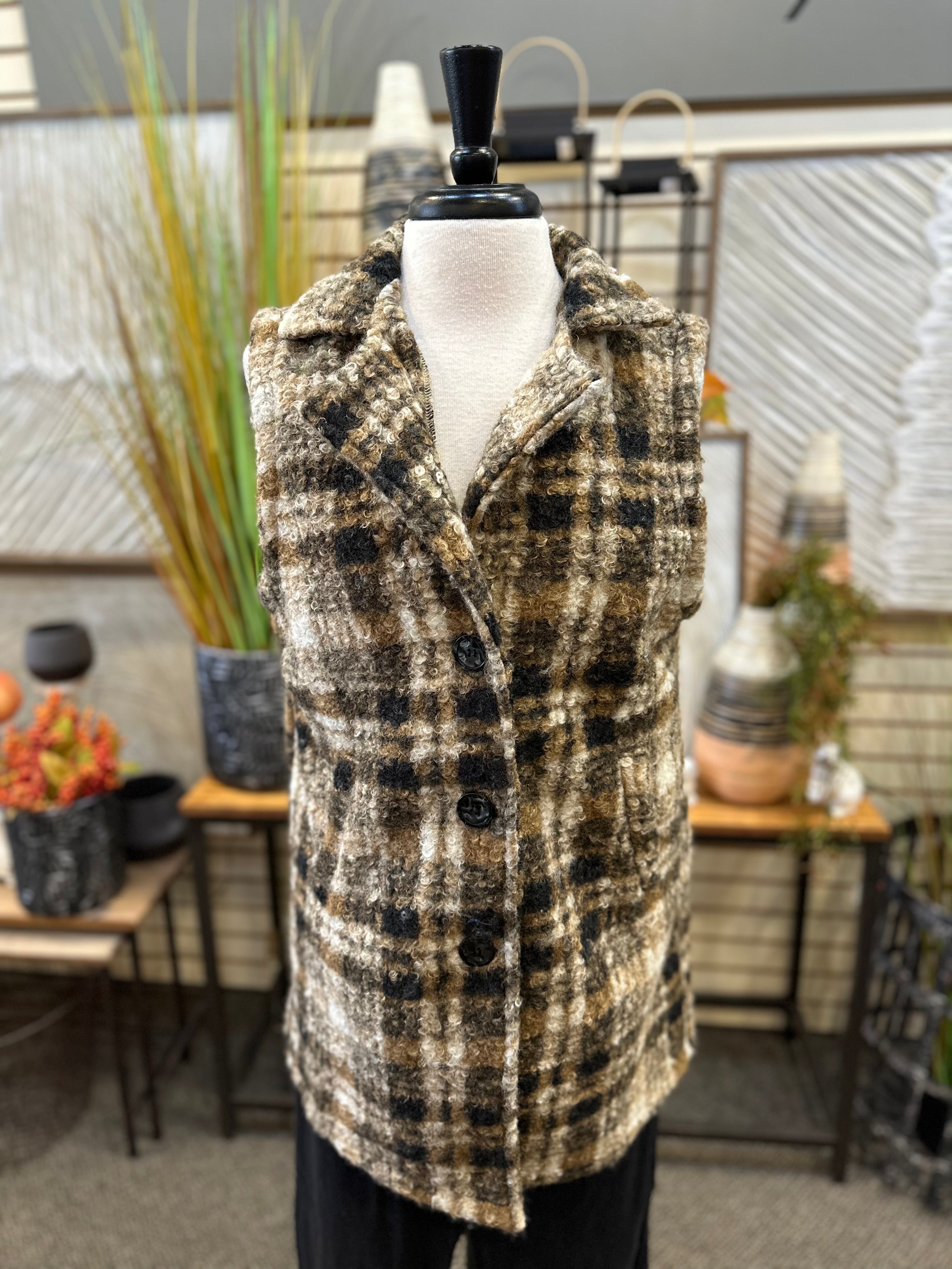 Plaid Curly Hair Vest by Creation