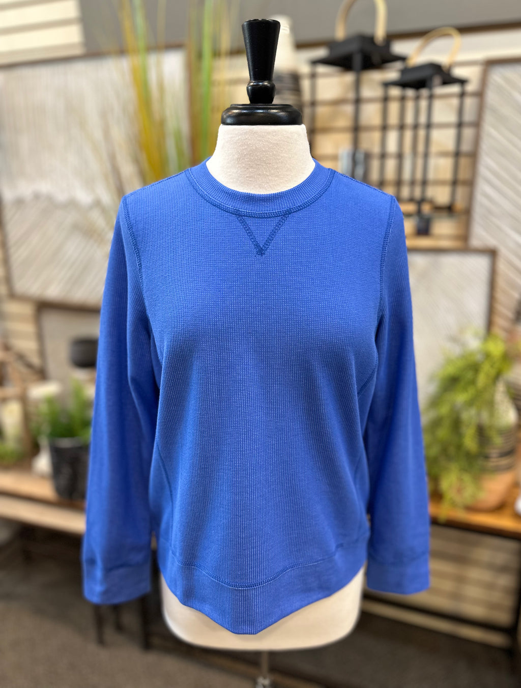 Lulu B Waffle Knit Crew Neck Long Sleeve - Blue