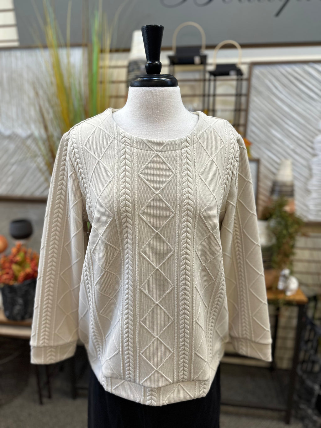 Beige Quilted Long Sleeve Top by Creation