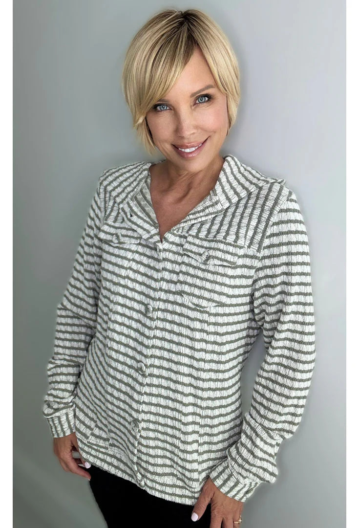 Ethyl Striped Button Down Hoodie