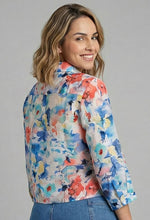 Ethyl Pastel Watercolor Collared Button-Down Blouse with Tie Front