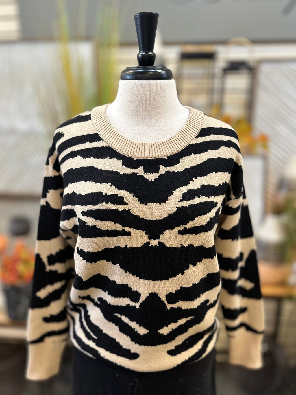 Tribal Fashion Zebra Crew Neck Lurex Sweater