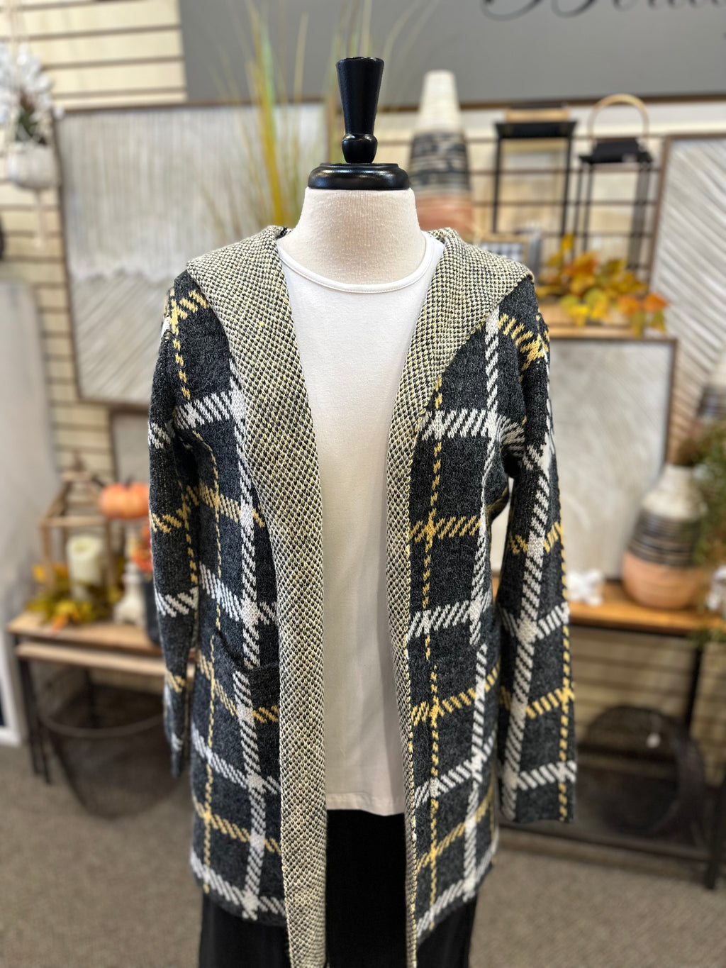 Wool Plaid Hooded Cardigan by Creation