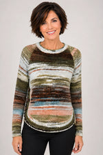 Ethyl Knit Spacedye Sweater with Round Hem and Wood Button Detail
