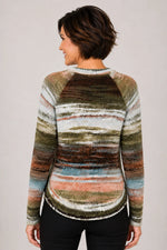 Ethyl Knit Spacedye Sweater with Round Hem and Wood Button Detail