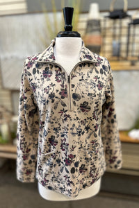 Wild Palms Blossom Print Cotton Quarter Zip