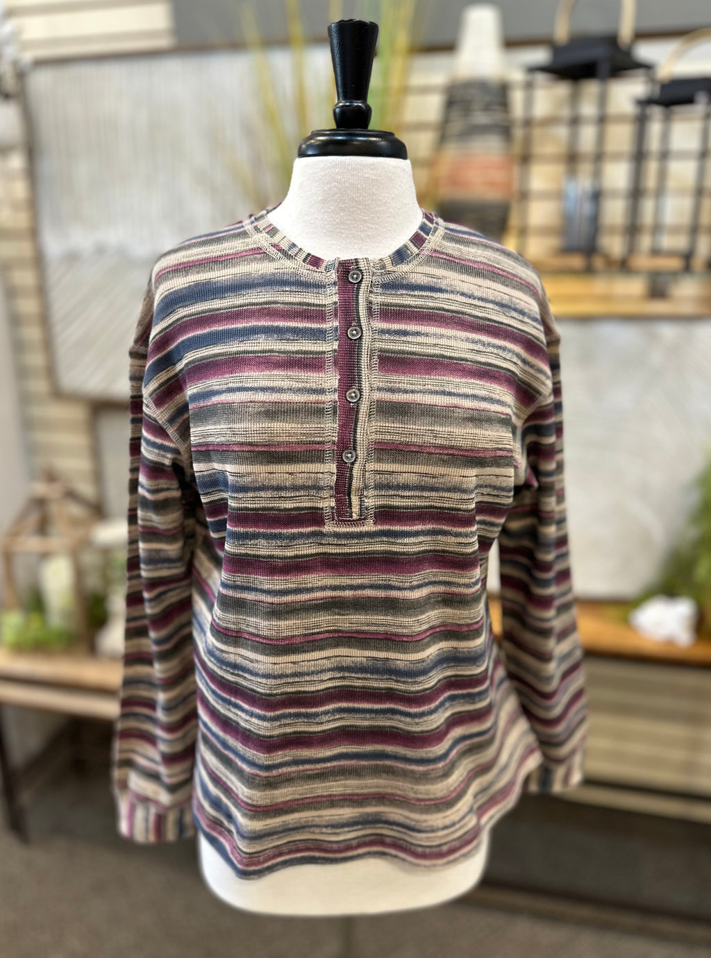 Wild Palms Striped Waffle Knit Long Sleeve