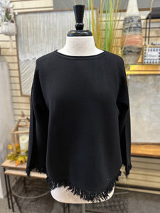 Keren Hart Knit Pullover with Fringe Sleeves - Black