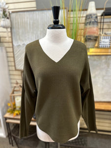 Keren Hart Ribbed Knit V-Neck Sweater