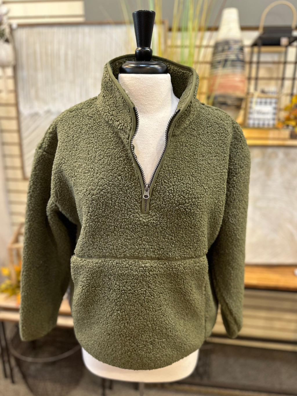 Keren Hart Sherpa Quarter Zip - Olive