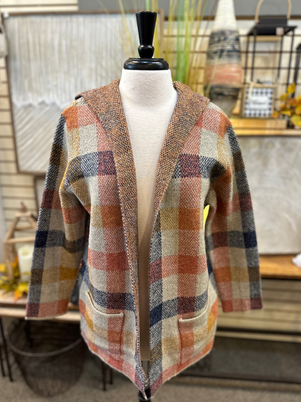 Keren Hart Plaid Hooded Cardigan with Front Pockets