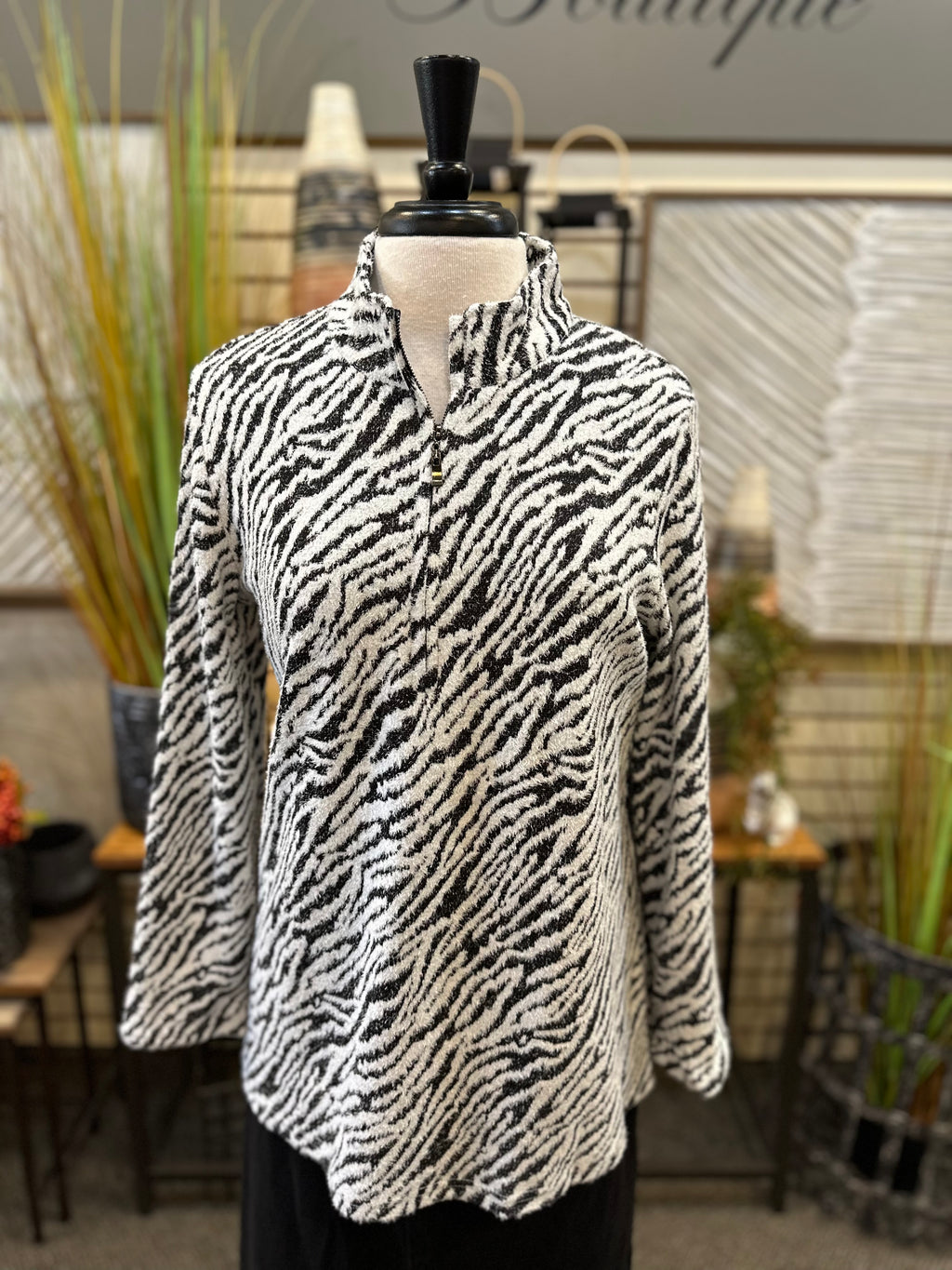 Zebra Fuzzy Quarter Zip by Creation