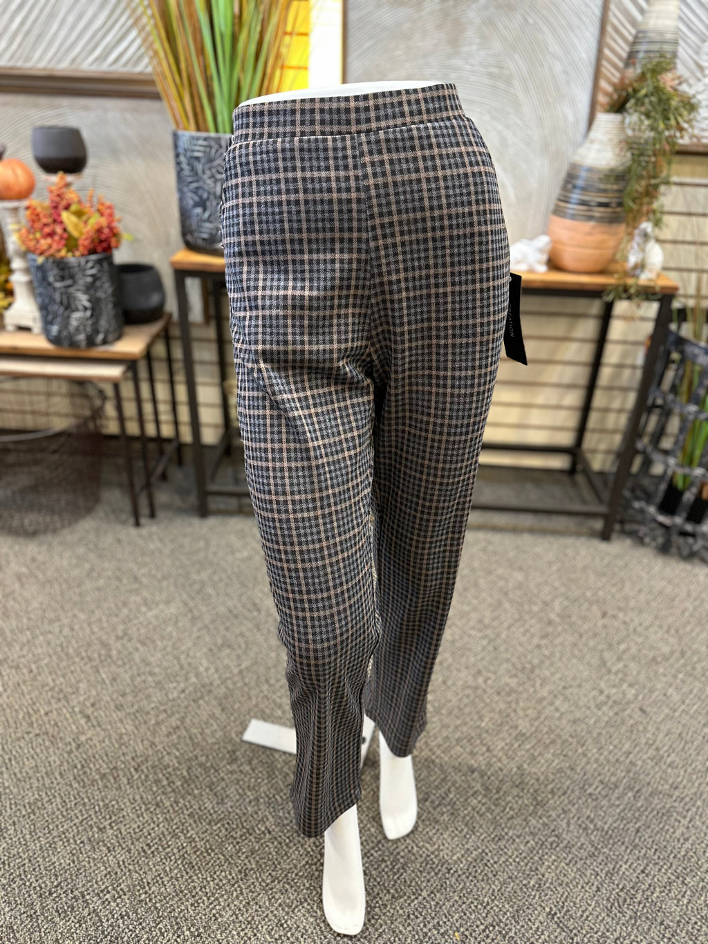 Plaid Print Pull-On Dress Pant with Functioning Front Pockets by Creation