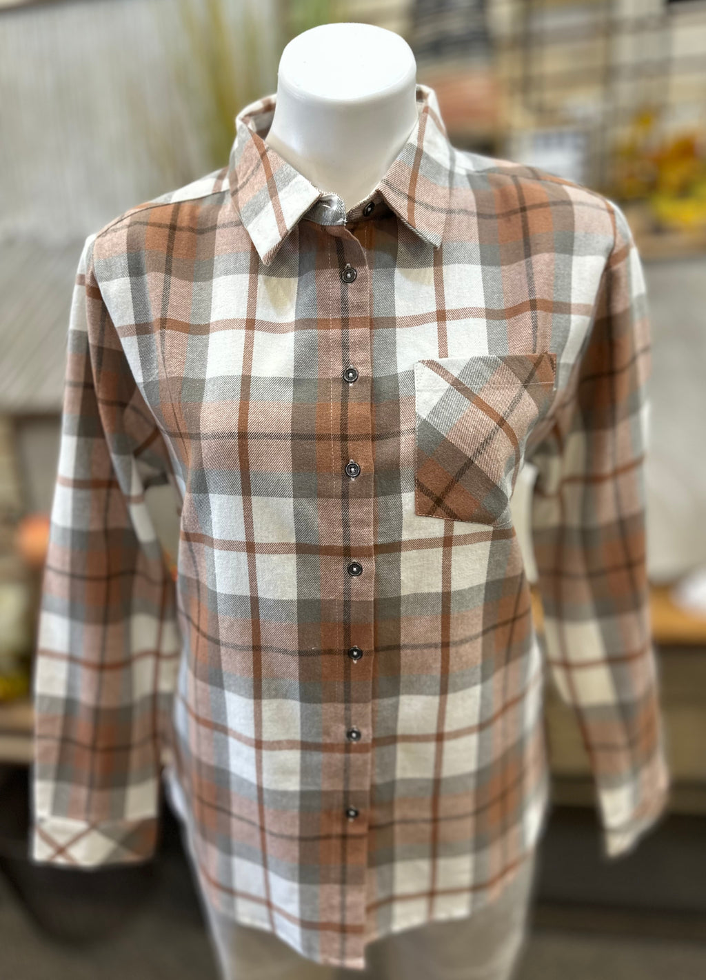 Keren Hart Button Down Plaid with Front Pocket