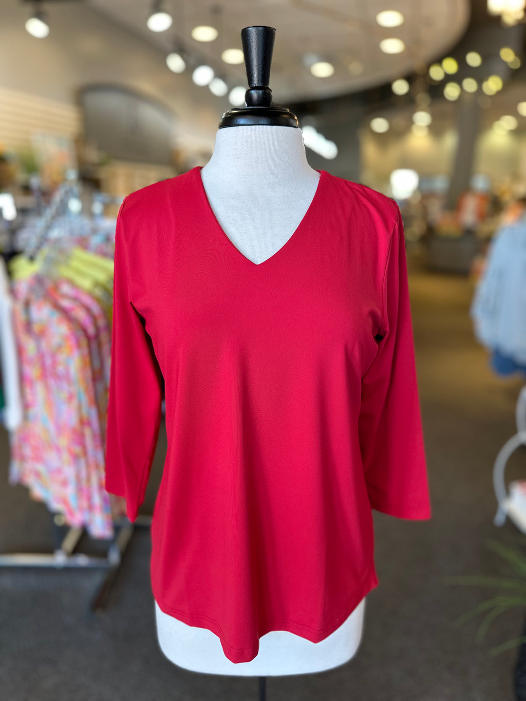 Lulu B UPF 50+ 3/4 Sleeve V-Neck Top - Crimson