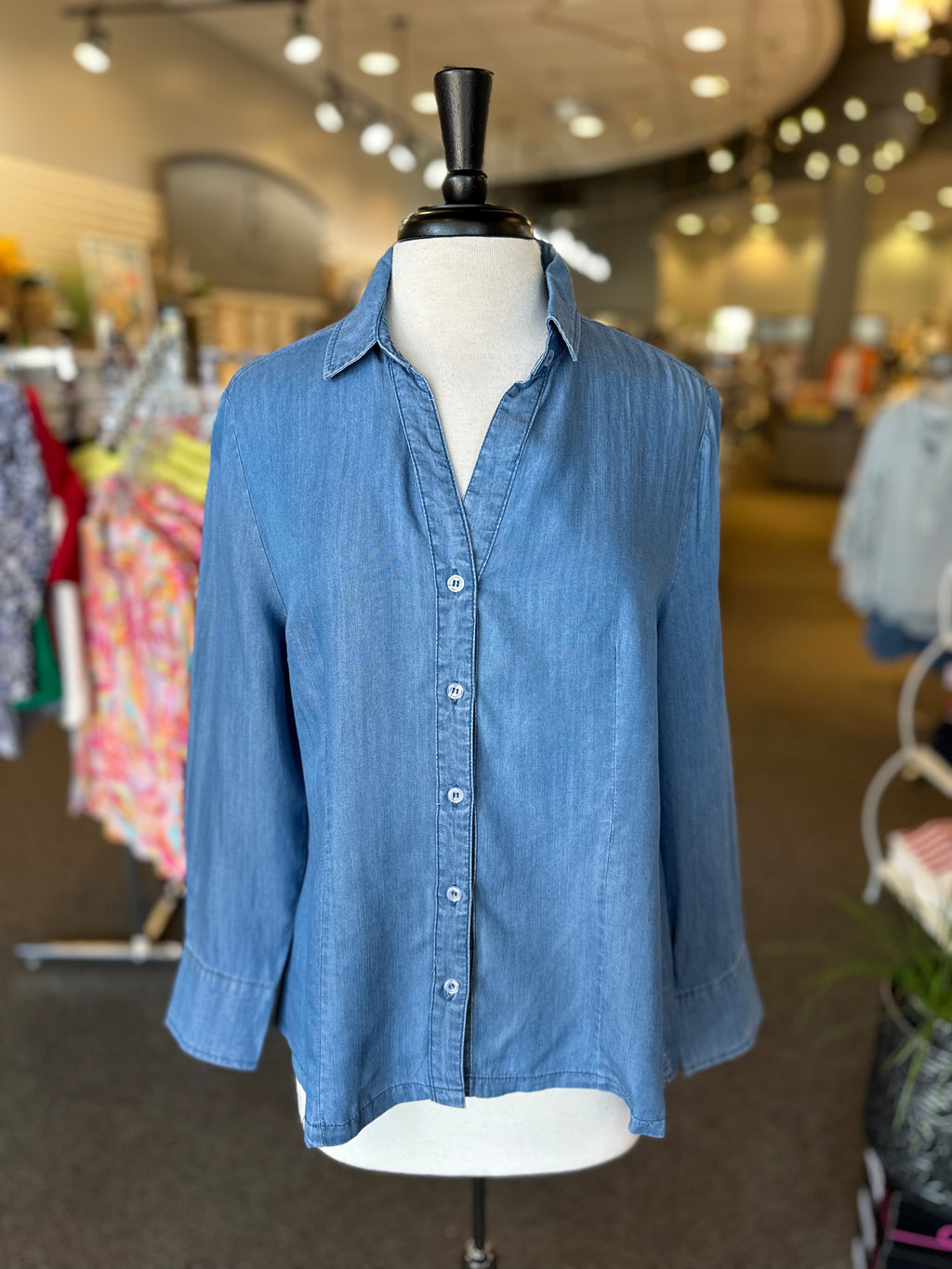 Lulu B Tencel Button Down Long Sleeve Blouse - Medium Denim