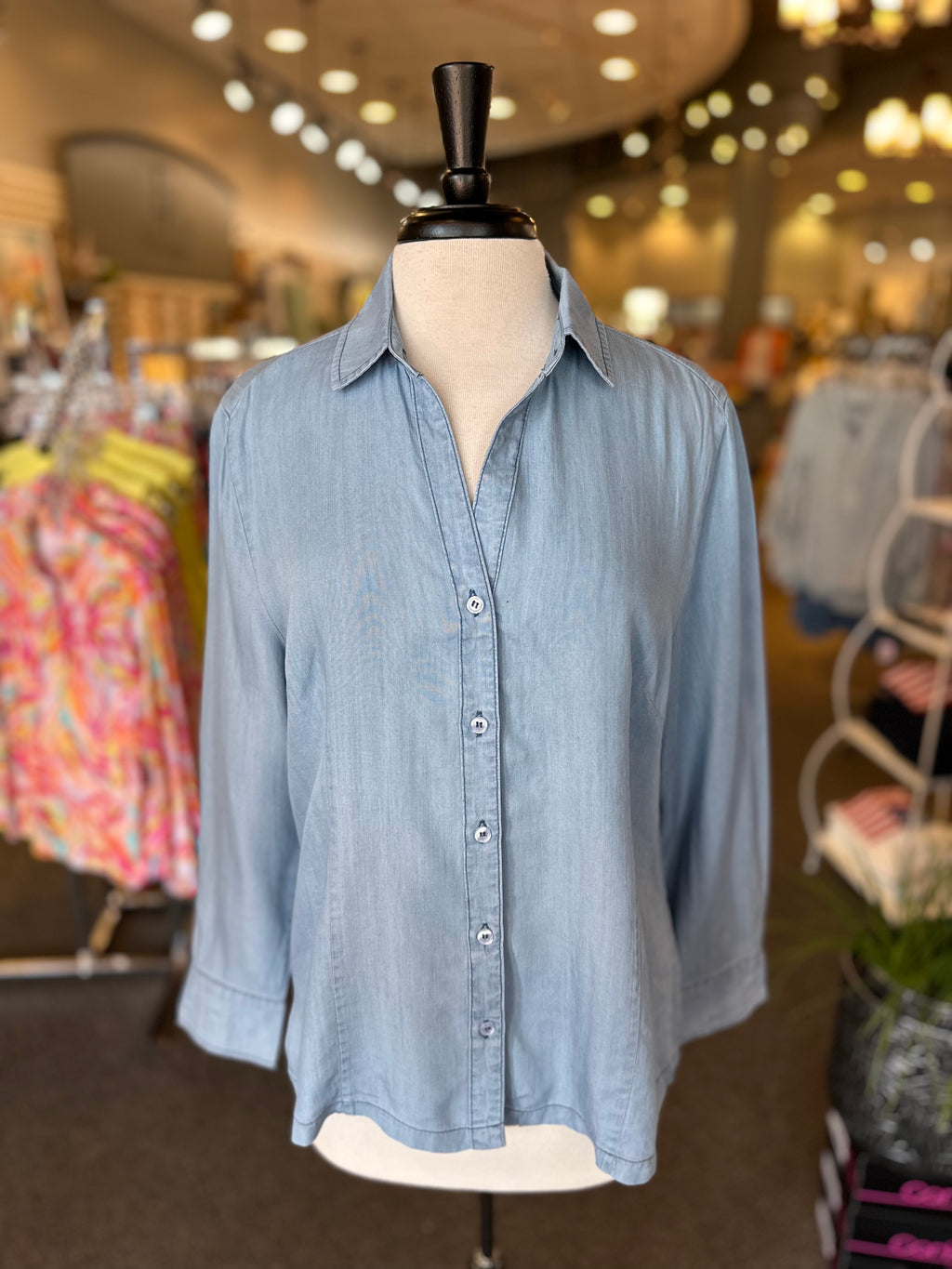 Lulu B Tencel Button Down Long Sleeve Blouse - Light Denim