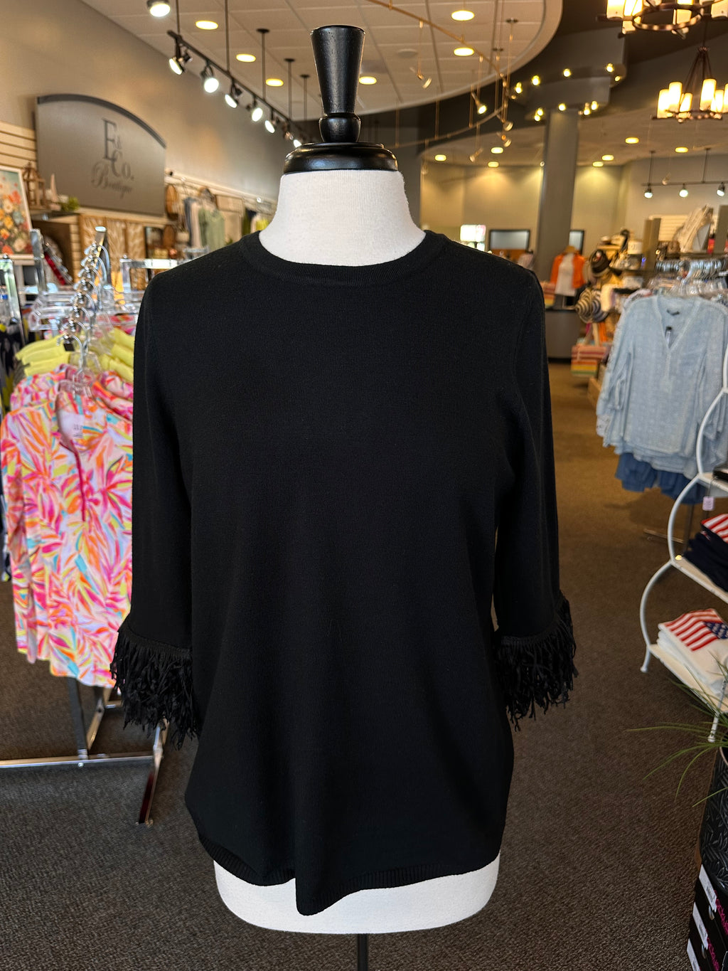 Lulu B "Cha Cha" Sleeve Scoop Neck Sweater - Black