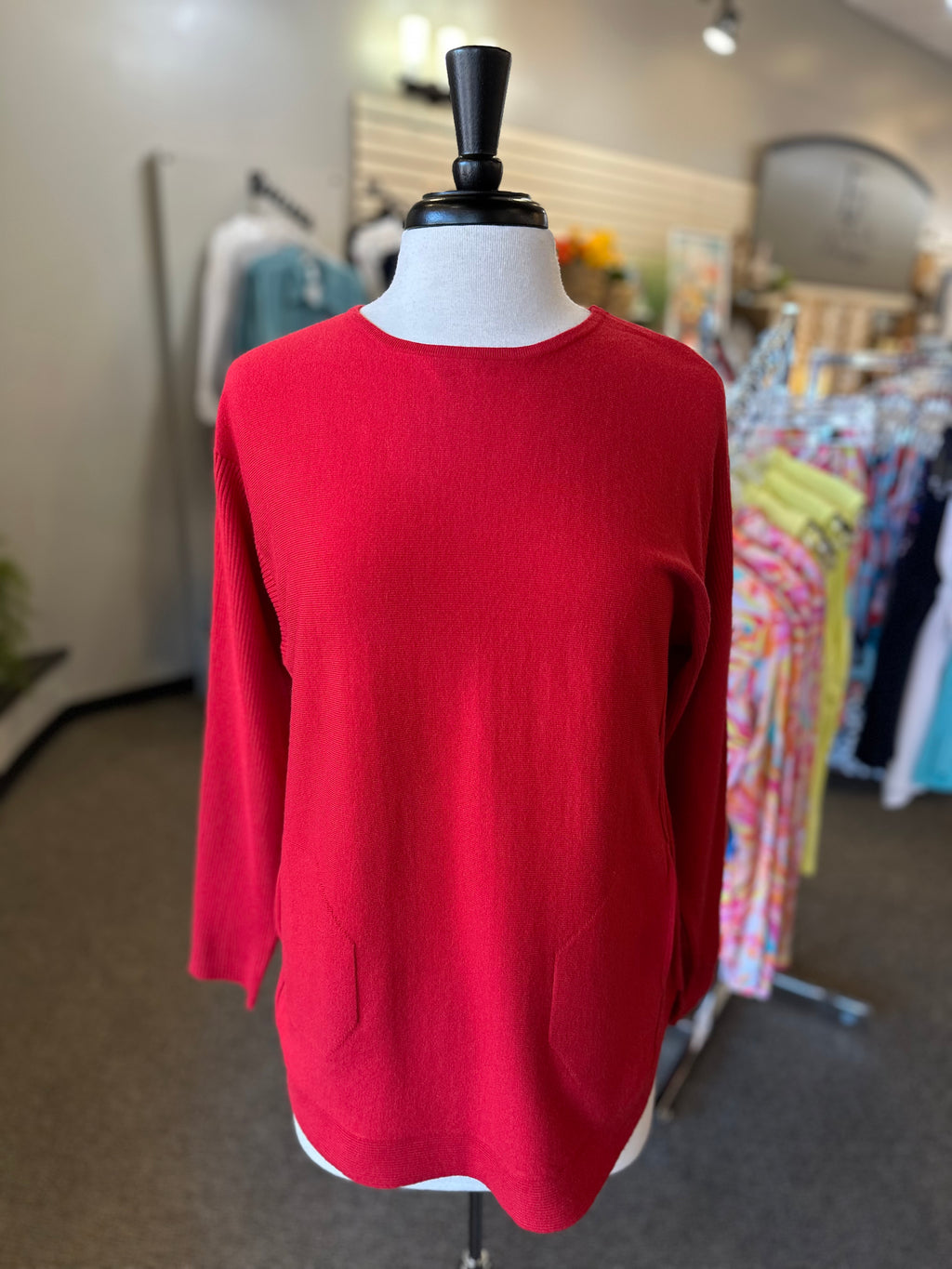 Lulu B Two Pocket Scoop Neck Sweater - Crimson