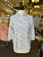 Lulu B UPF 50+ Button Down Blouse - Drinks Print